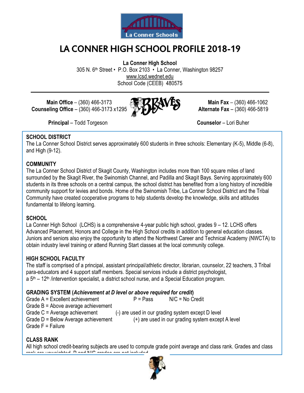 La Conner High School Profile 2018-19