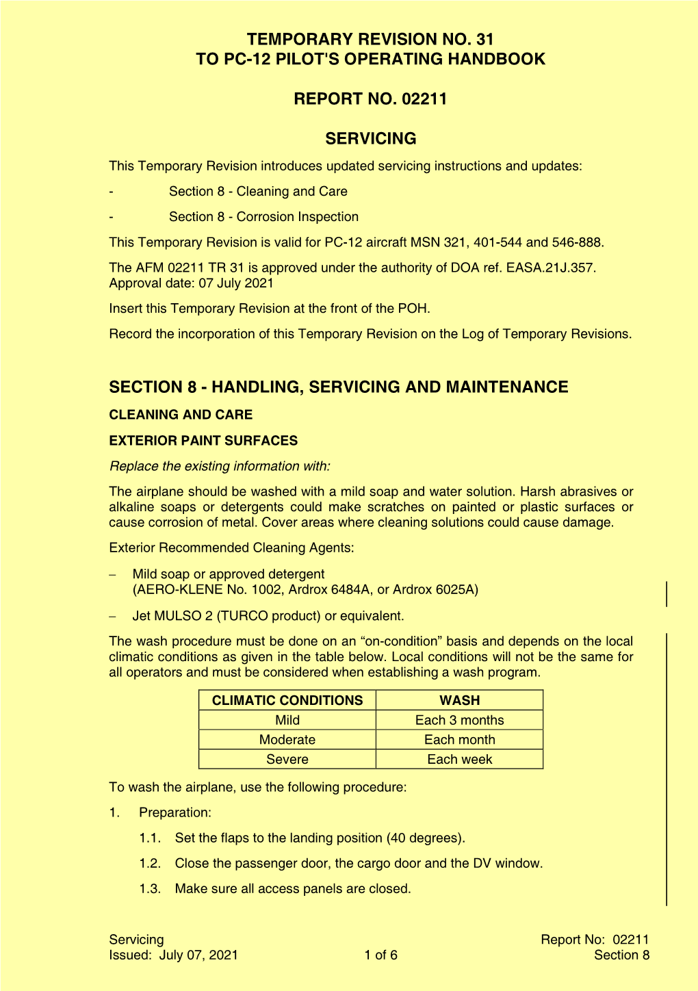 Temporary Revision Number 31 to the PC-12 Airplane Flight Manual Doc