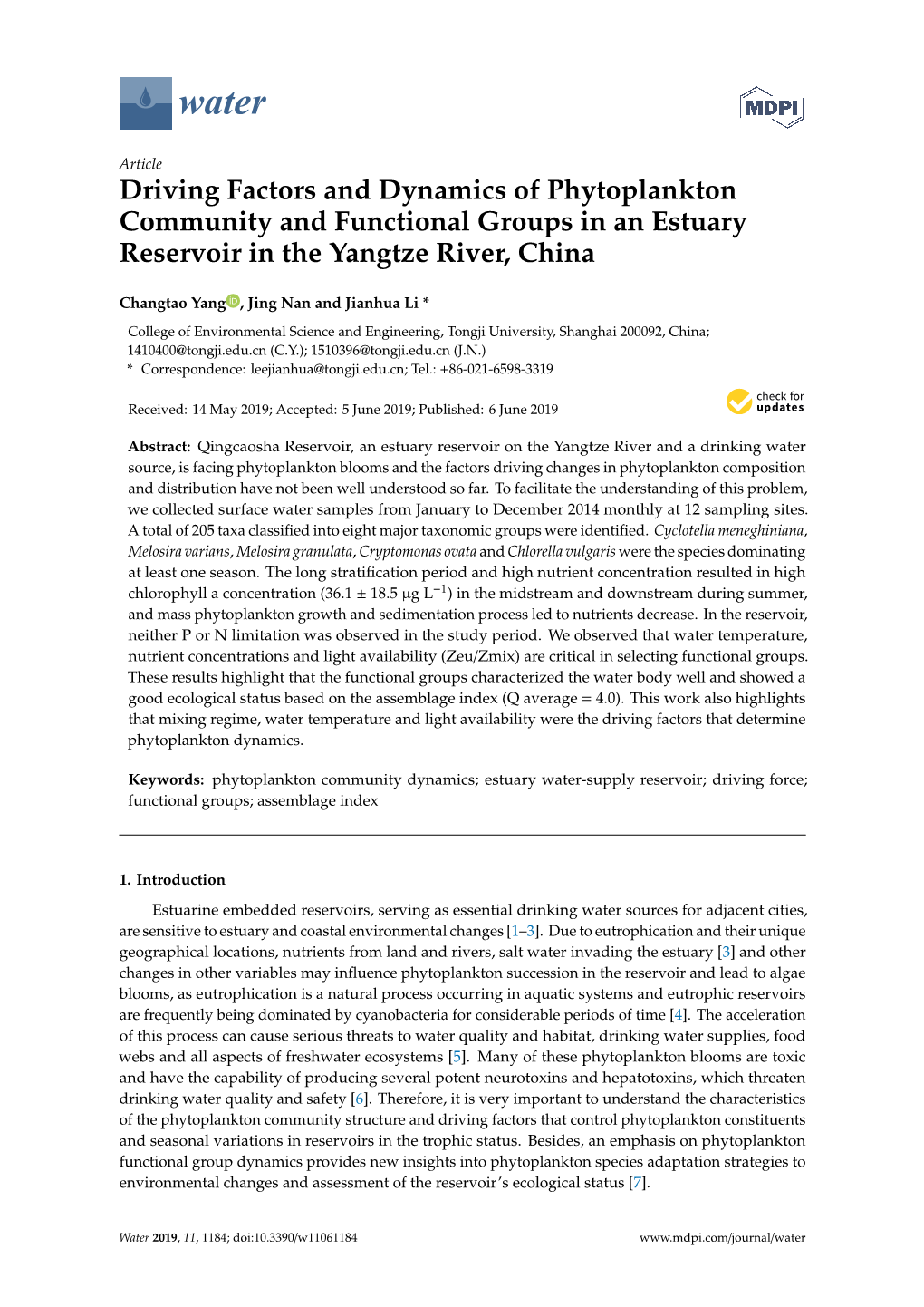 Driving Factors and Dynamics of Phytoplankton Community and Functional Groups in an Estuary Reservoir in the Yangtze River, China