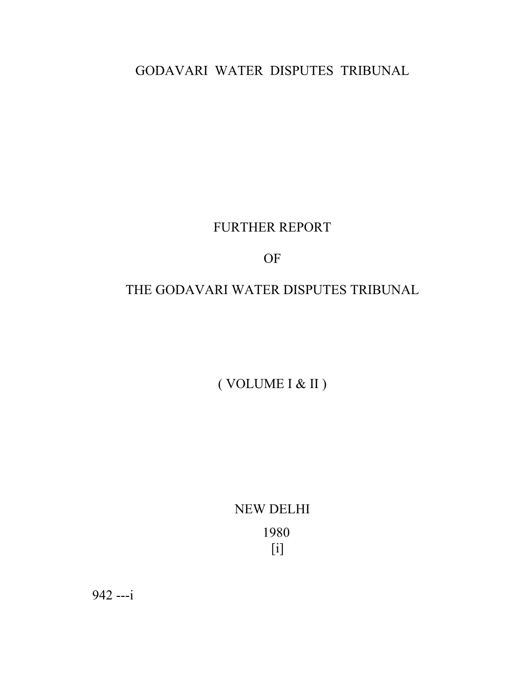 Further Report of Godavari Water Disputes Tribunal (1980)