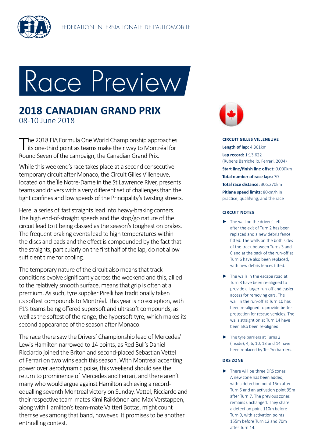 2018 CANADIAN GRAND PRIX 08-10 June 2018