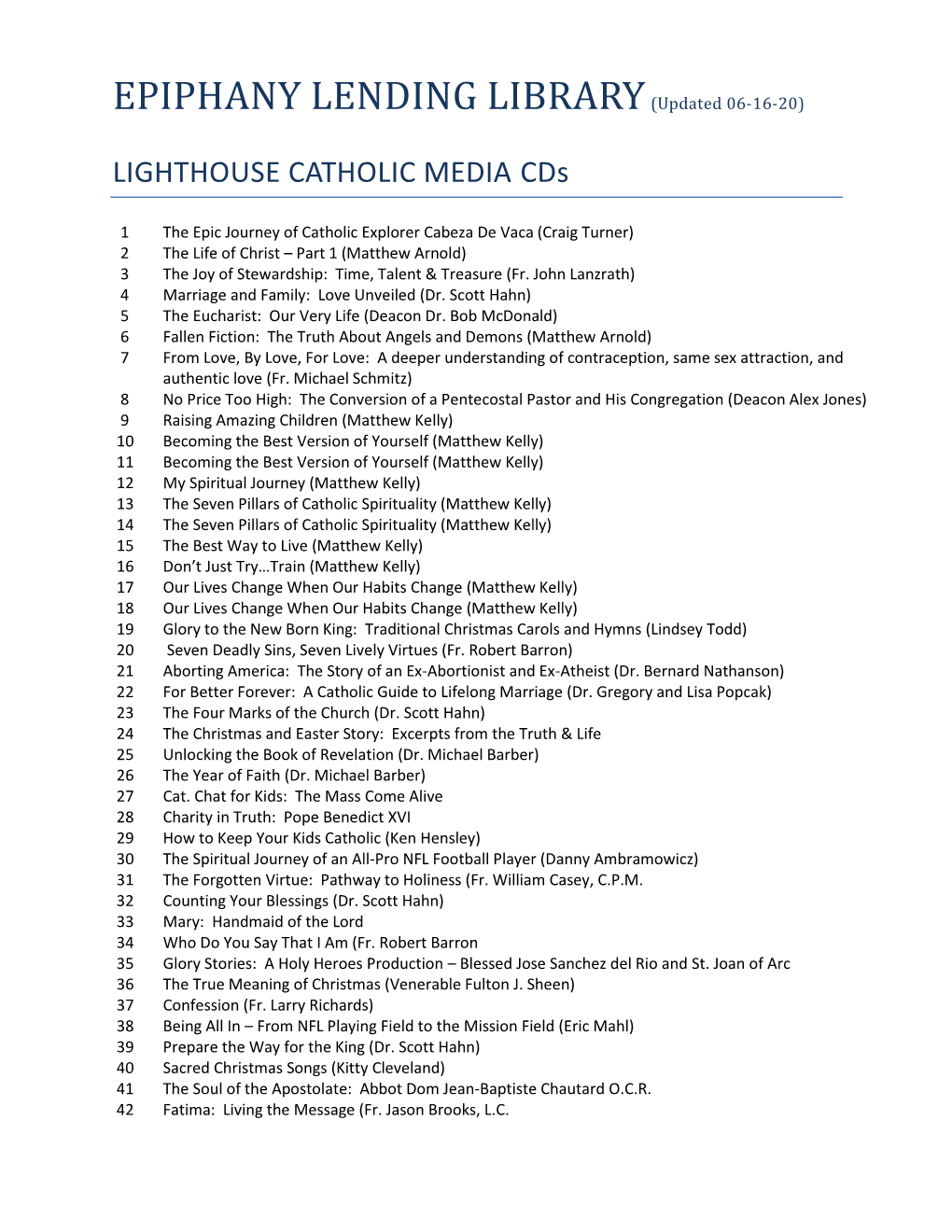 LIGHTHOUSE CATHOLIC MEDIA Cds