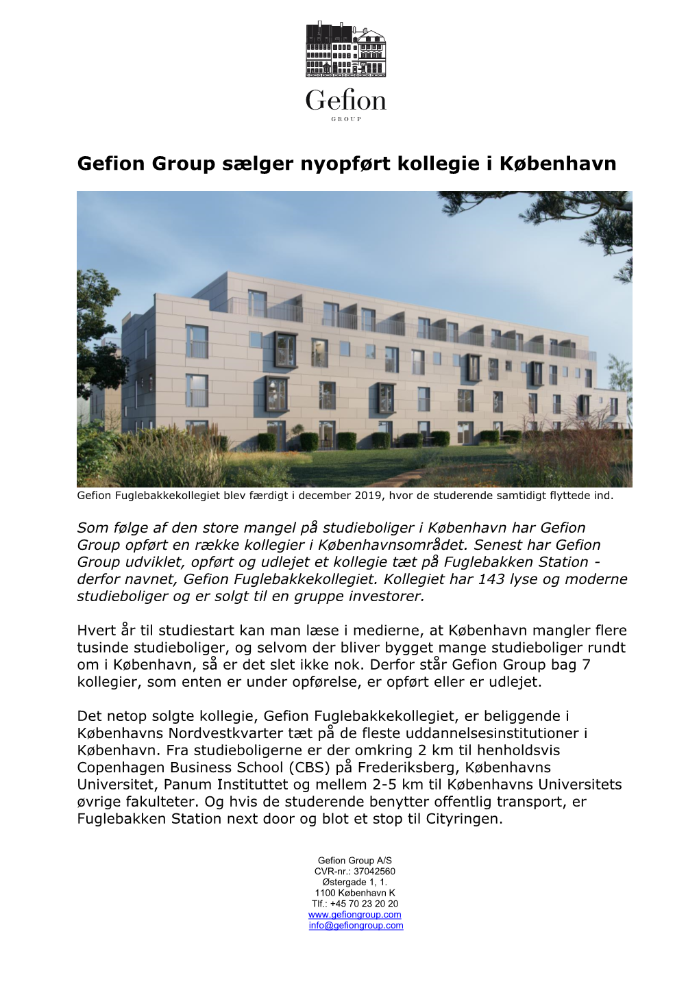 Gefion Group Sælger Nyopført Kollegie I København