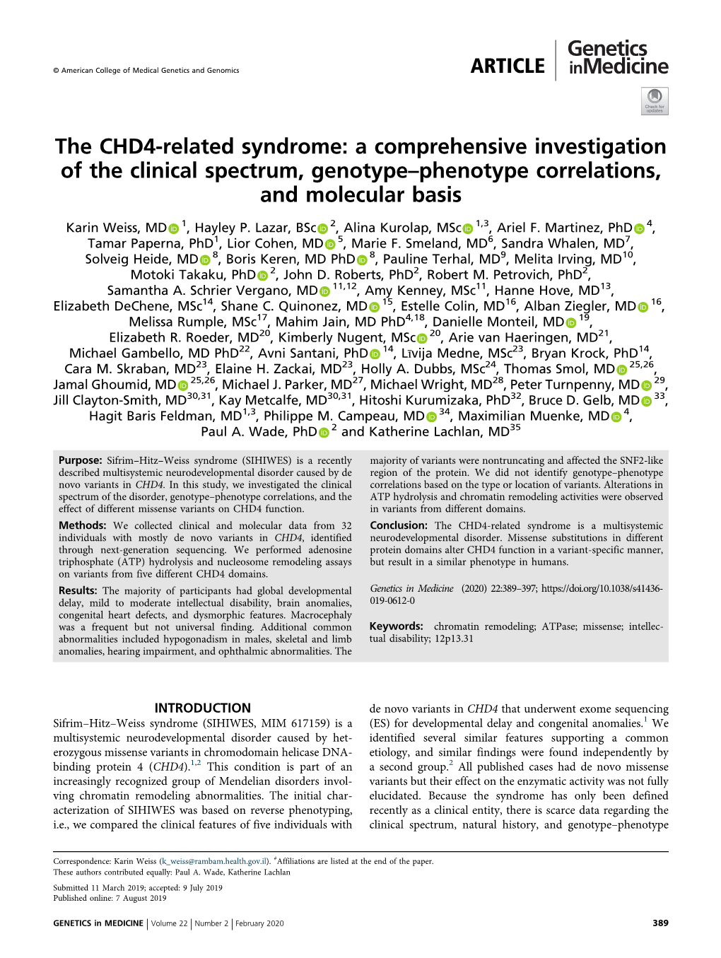 The CHD4-Related Syndrome: a Comprehensive Investigation of the Clinical Spectrum, Genotype–Phenotype Correlations, and Molecular Basis