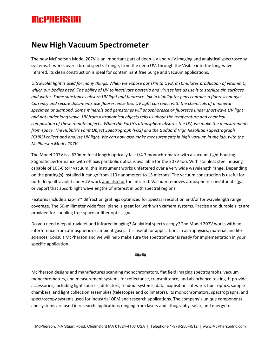 New High Vacuum Spectrometer