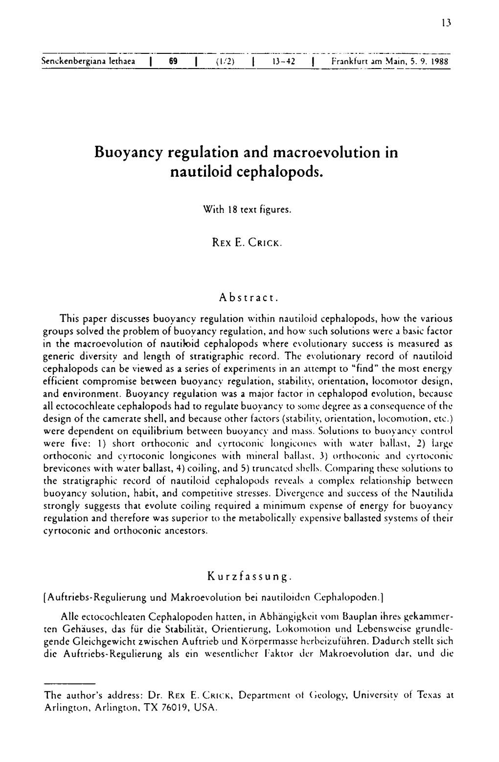 Buoyancy Regulation and Macroevolution in Nautiloid Cephalopods