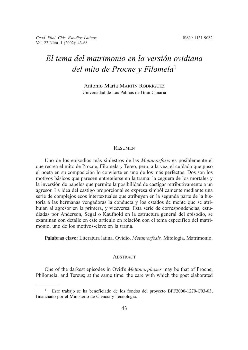 El Tema Del Matrimonio En La Versión Ovidiana Del Mito De Procne Y Filomela1