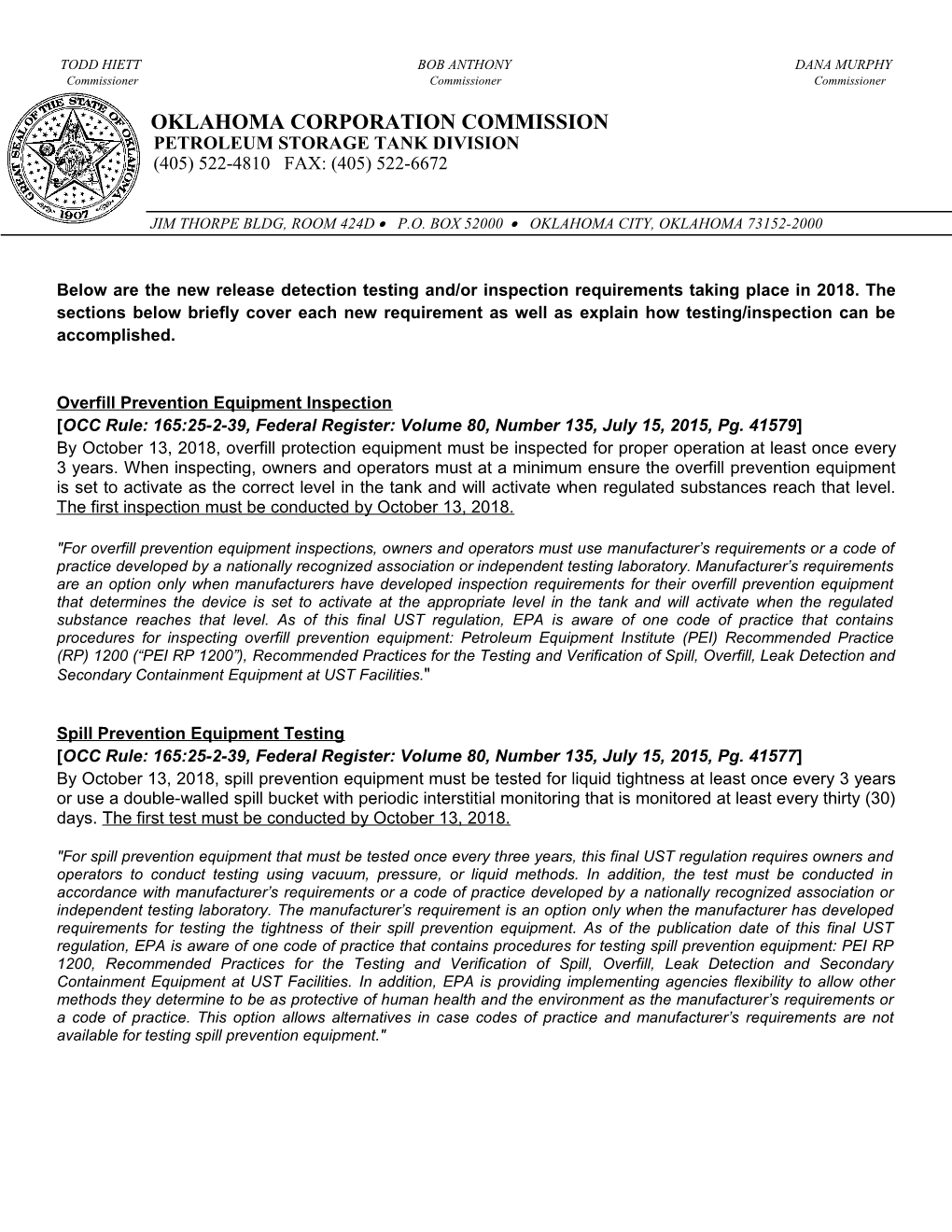 Overfill Prevention Equipment Inspection