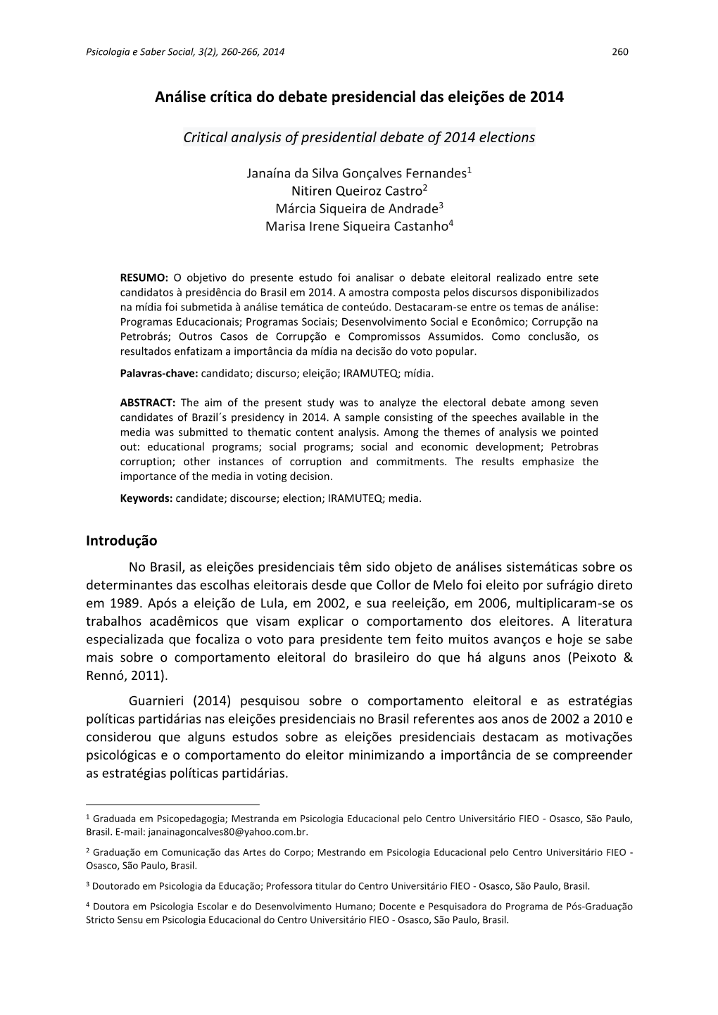 Análise Crítica Do Debate Presidencial Das Eleições De 2014