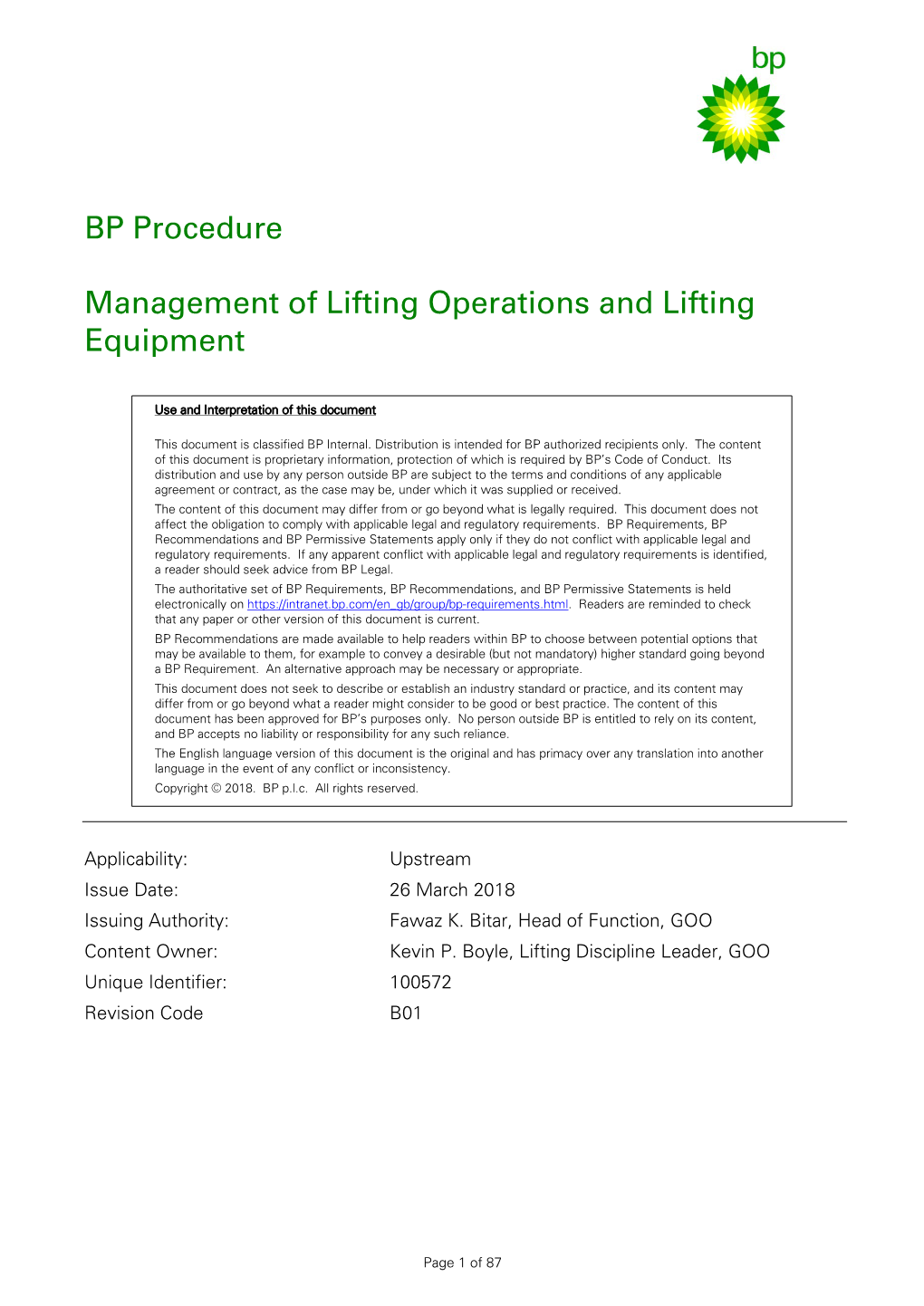 Management of Lifting Operations and Lifting Equipment