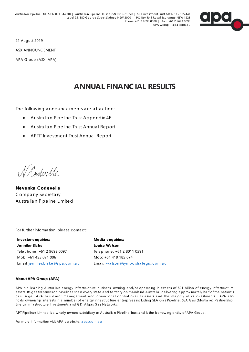 Annual Financial Results