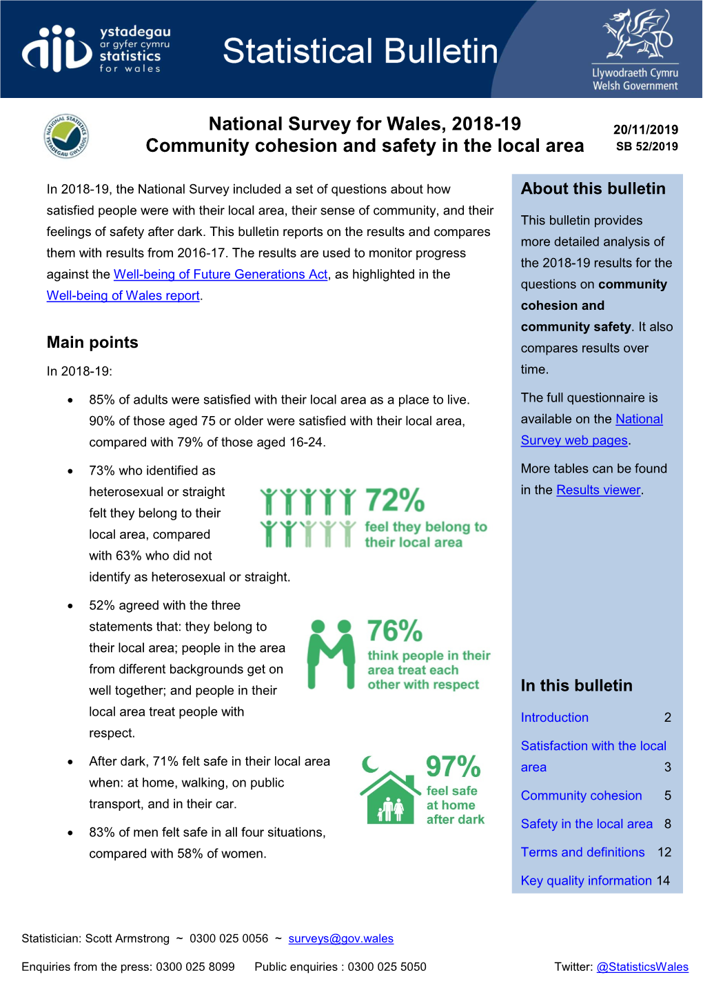 Community Cohesion and Safety in the Local (National Survey for Wales)