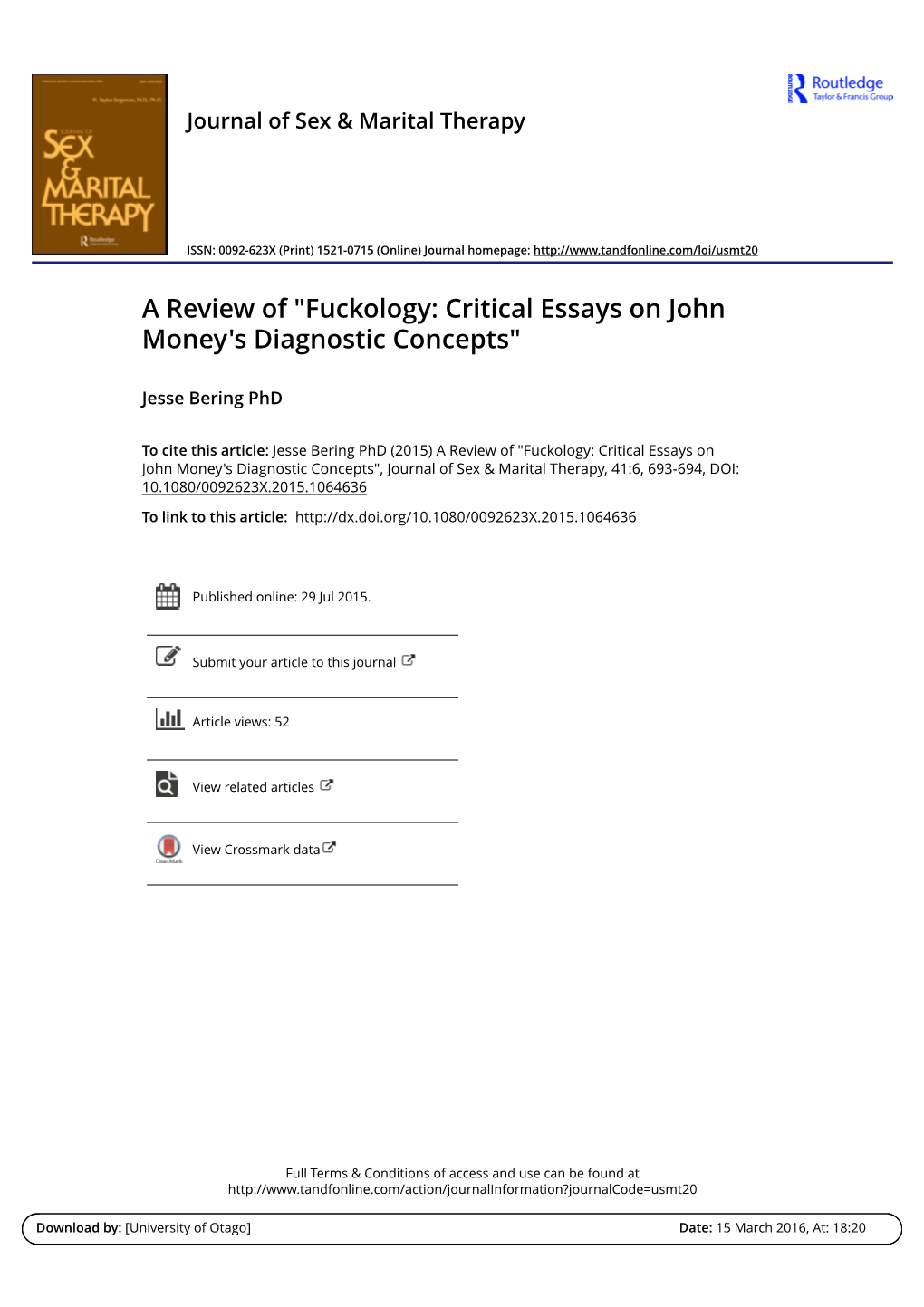 Fuckology: Critical Essays on John Money's Diagnostic Concepts"