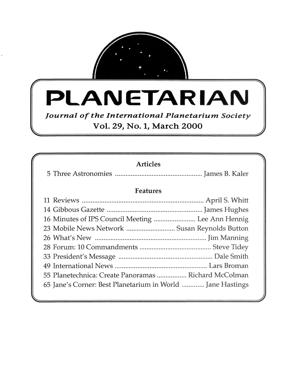 PLANETARIA Journal of the International Planetarium Vol