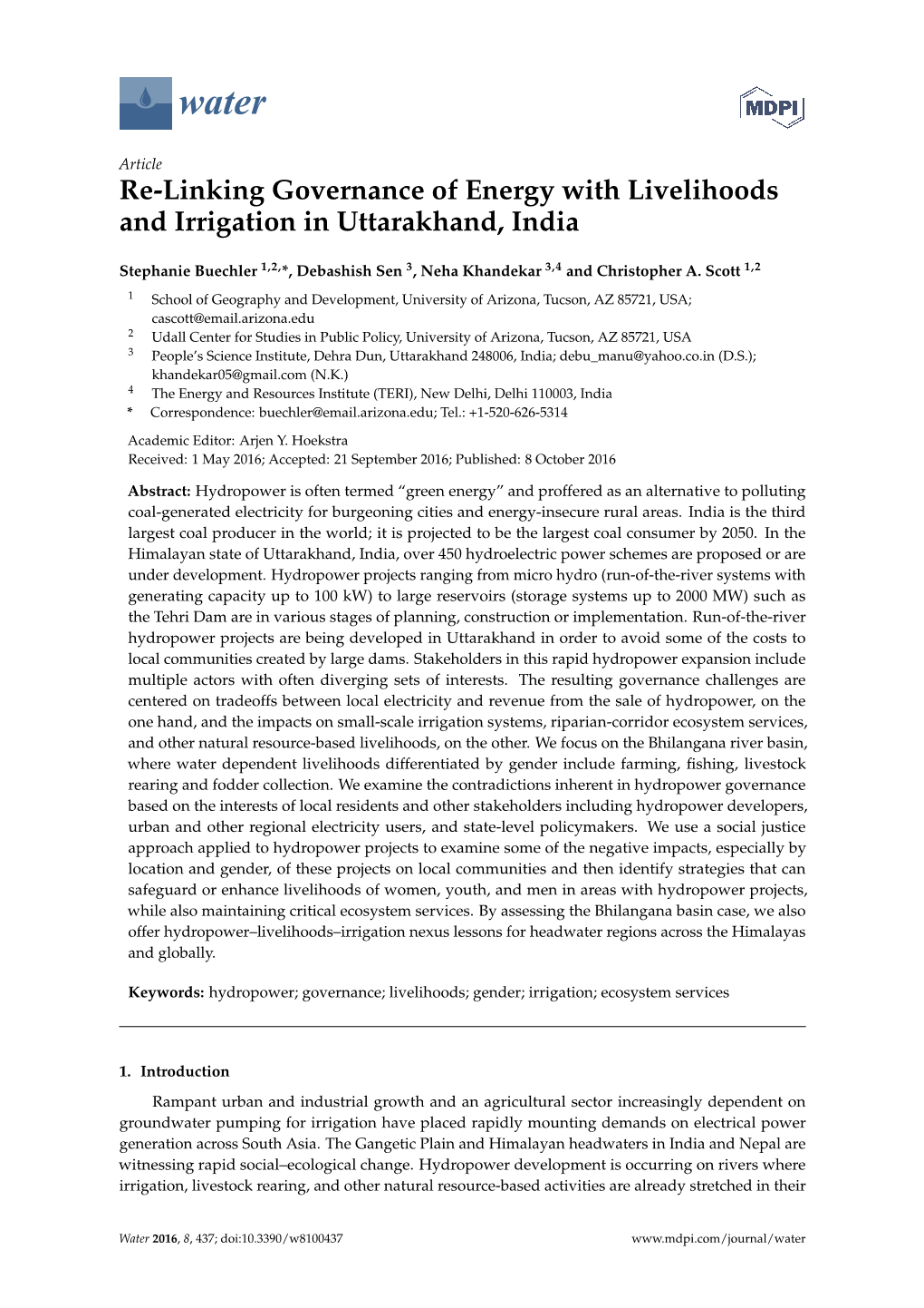 Re-Linking Governance of Energy with Livelihoods and Irrigation in Uttarakhand, India