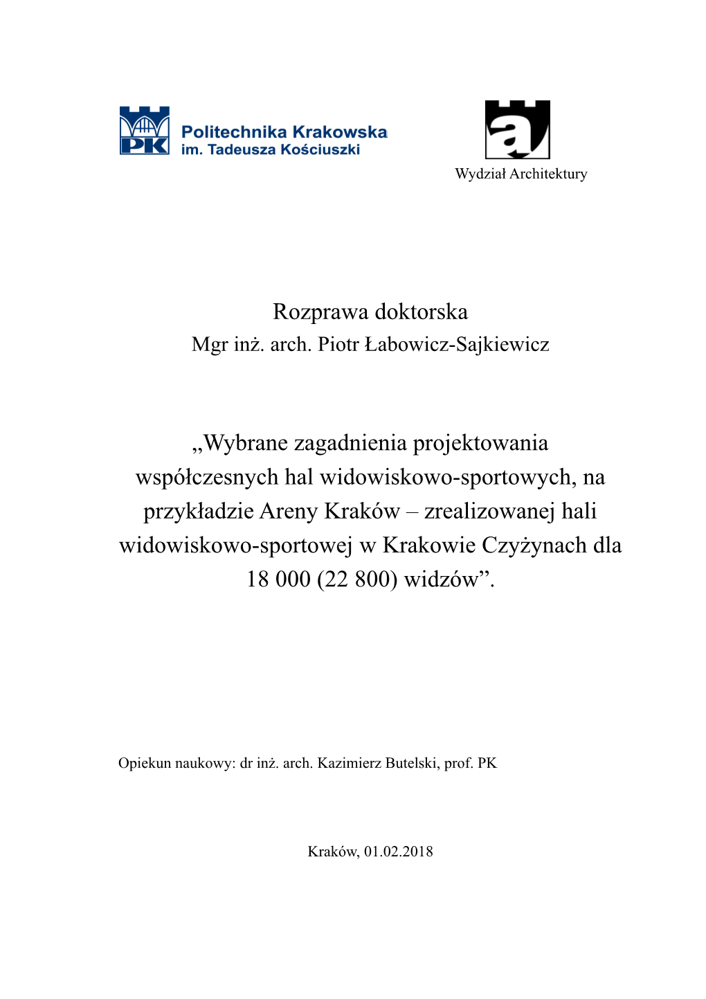 Rozprawa Doktorska „Wybrane Zagadnienia Projektowania