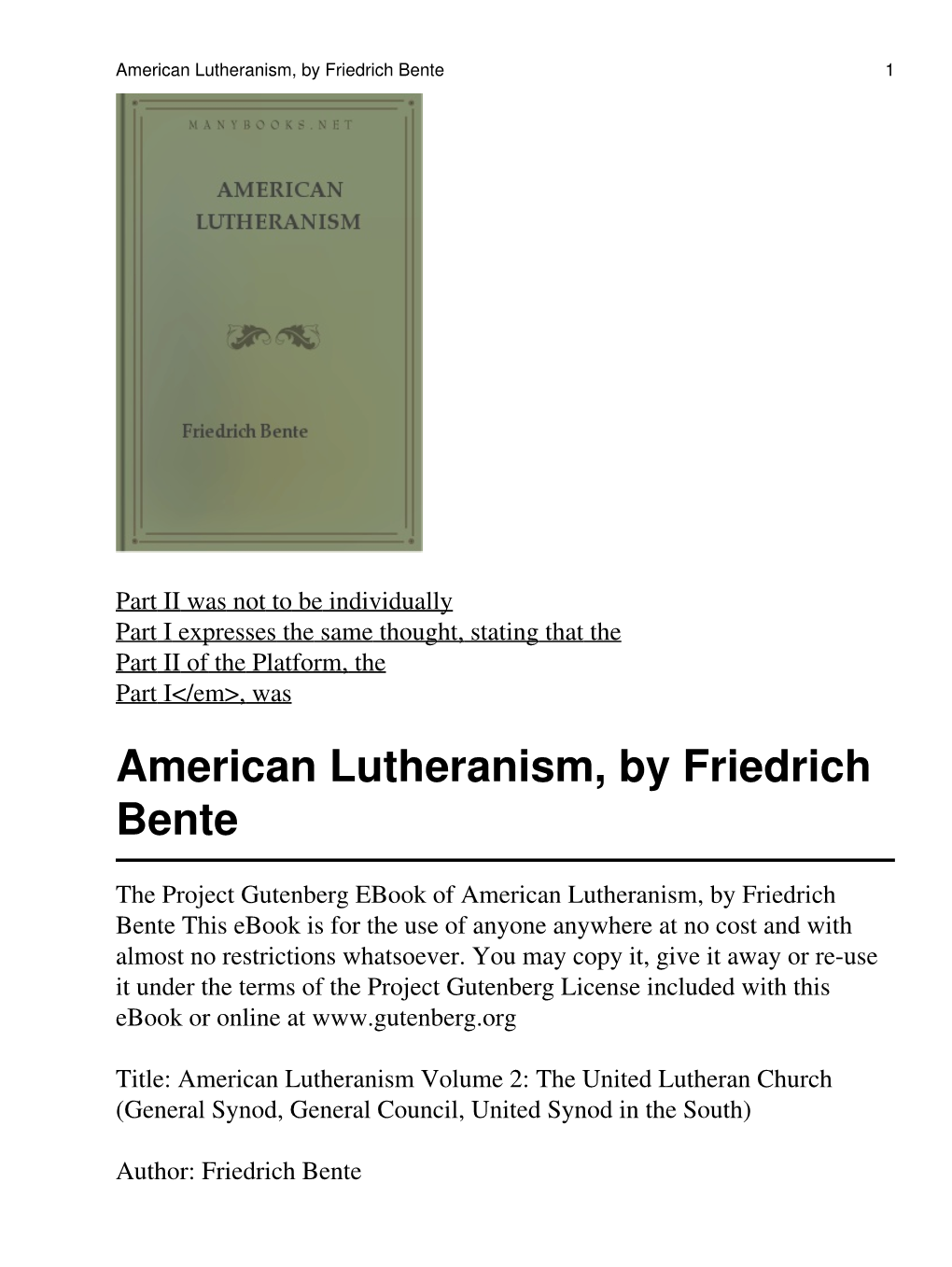 American Lutheranism, by Friedrich Bente 1