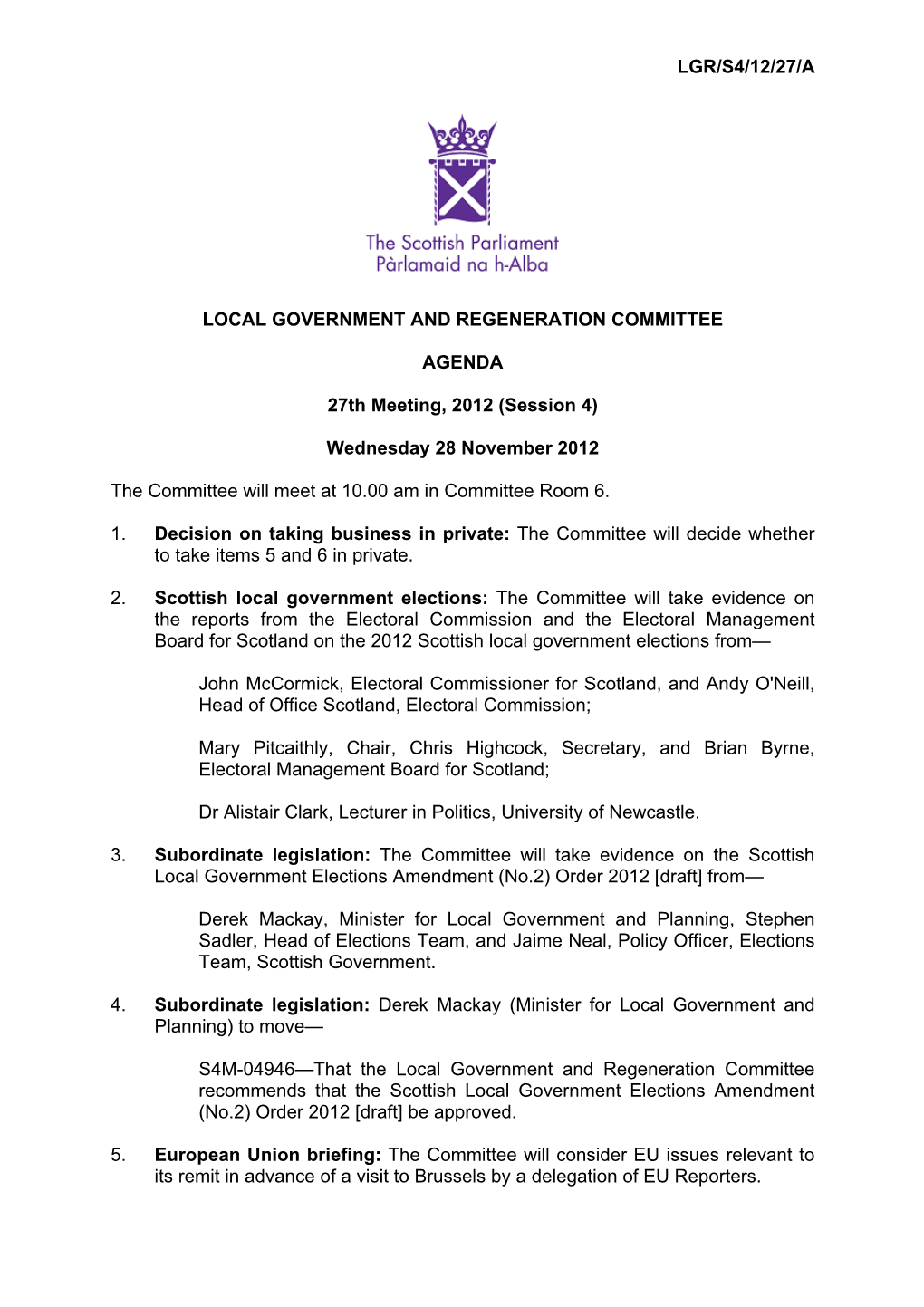 Papers for LGR Meeting 28 November 2012