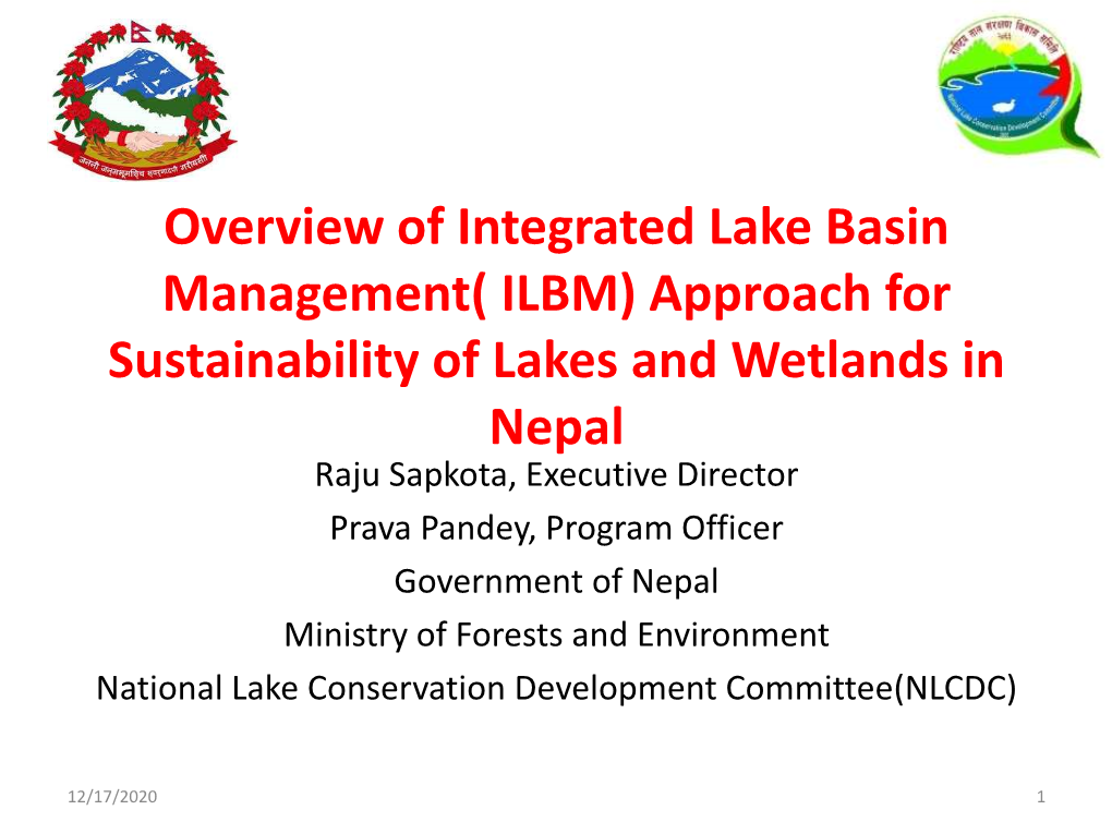 (ILBM) Approach for Sustainability of Lakes and Wetlands in Nepal