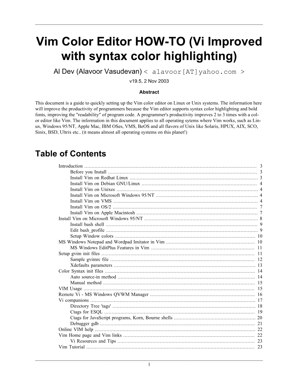 Vim Color Editor HOW-TO (Vi Improved with Syntax Color Highlighting)