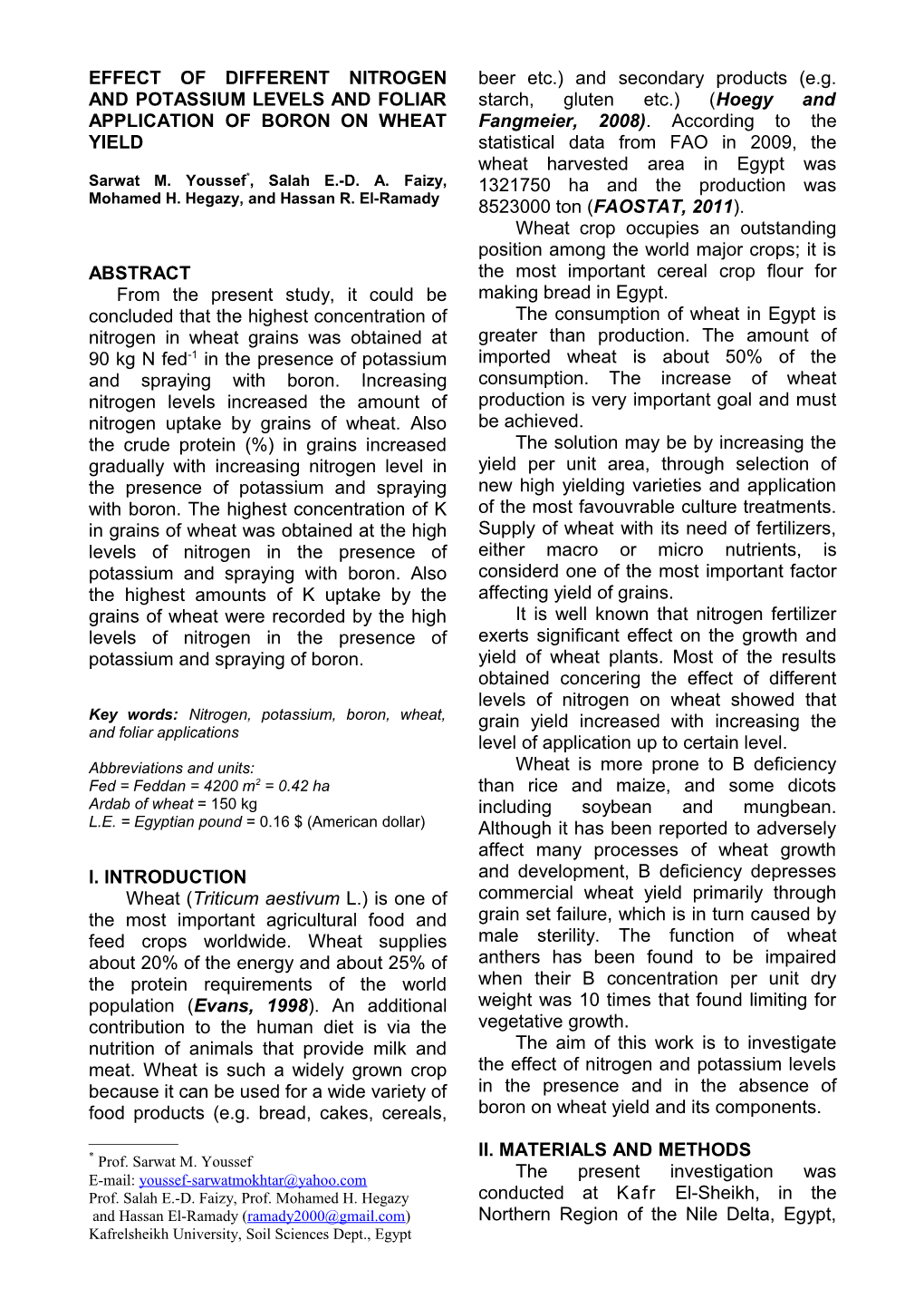 Effect of Different Levels of Nitrogen and Potassium and Foliar Application of Boron On