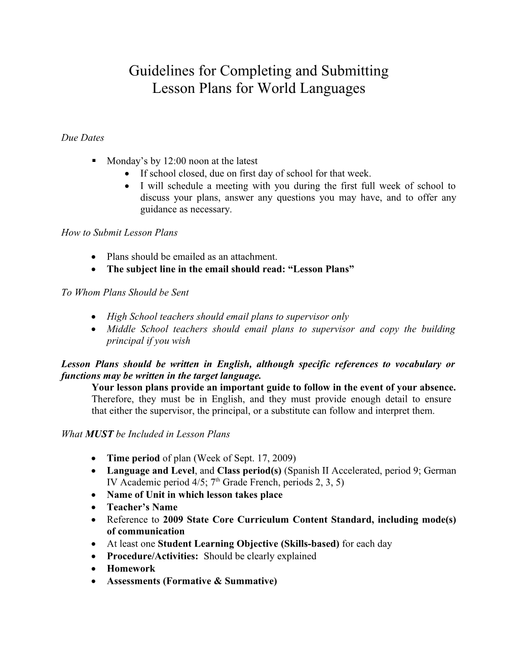 World Language Lesson Plans