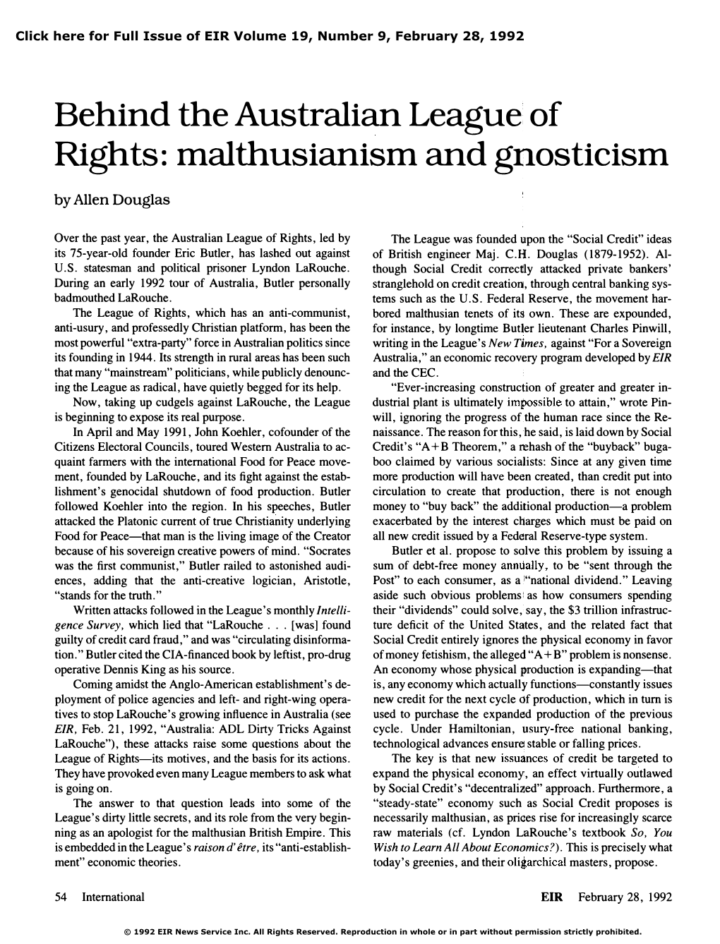 Behind the Australian League of Rights: Malthusianism And