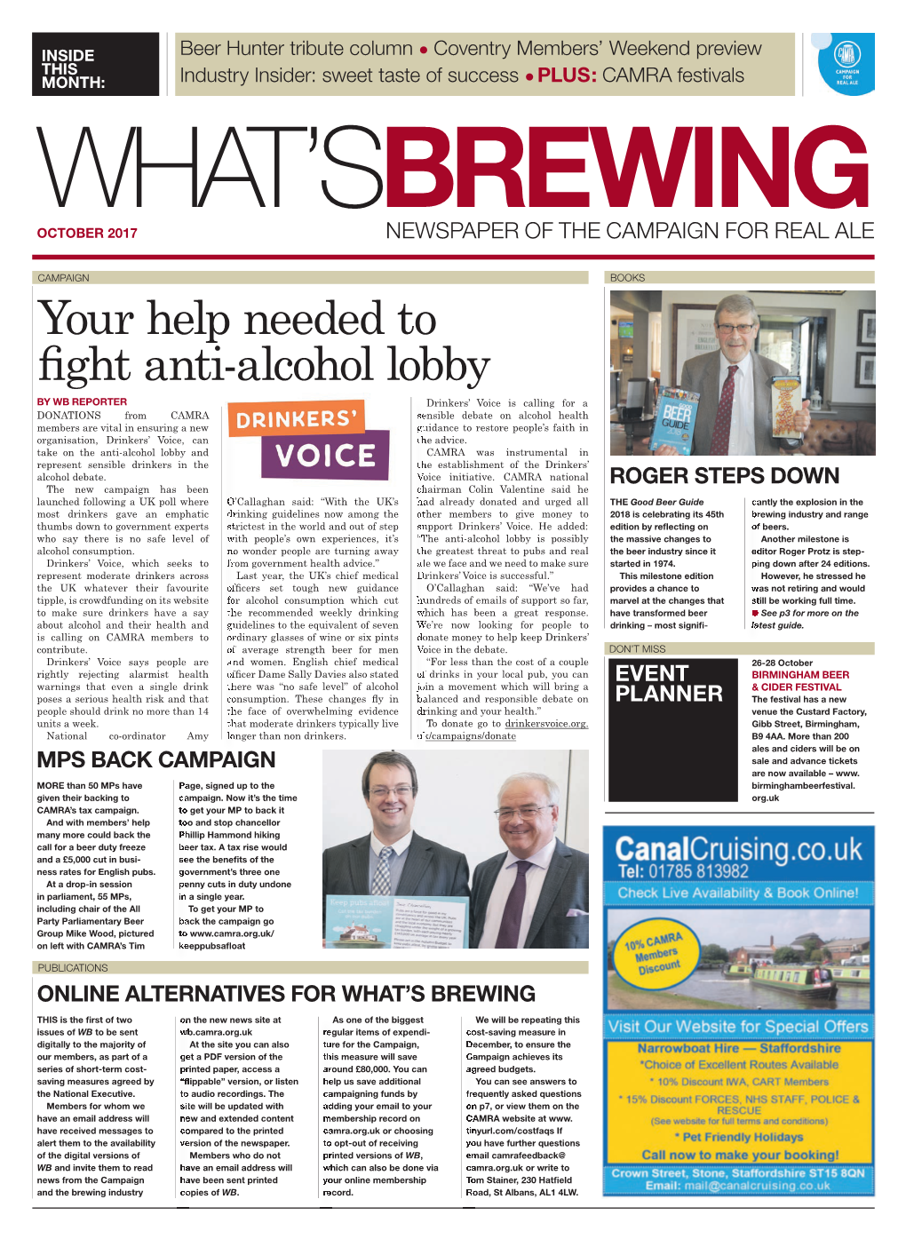 CAMRA Festivals WHAT’SBREWING OCTOBER 2017 NEWSPAPER of the CAMPAIGN for REAL ALE