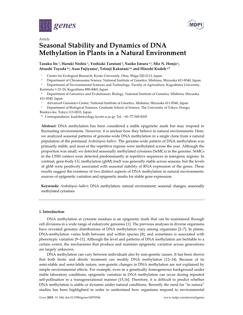 Seasonal Stability and Dynamics of DNA Methylation in Plants in a Natural Environment