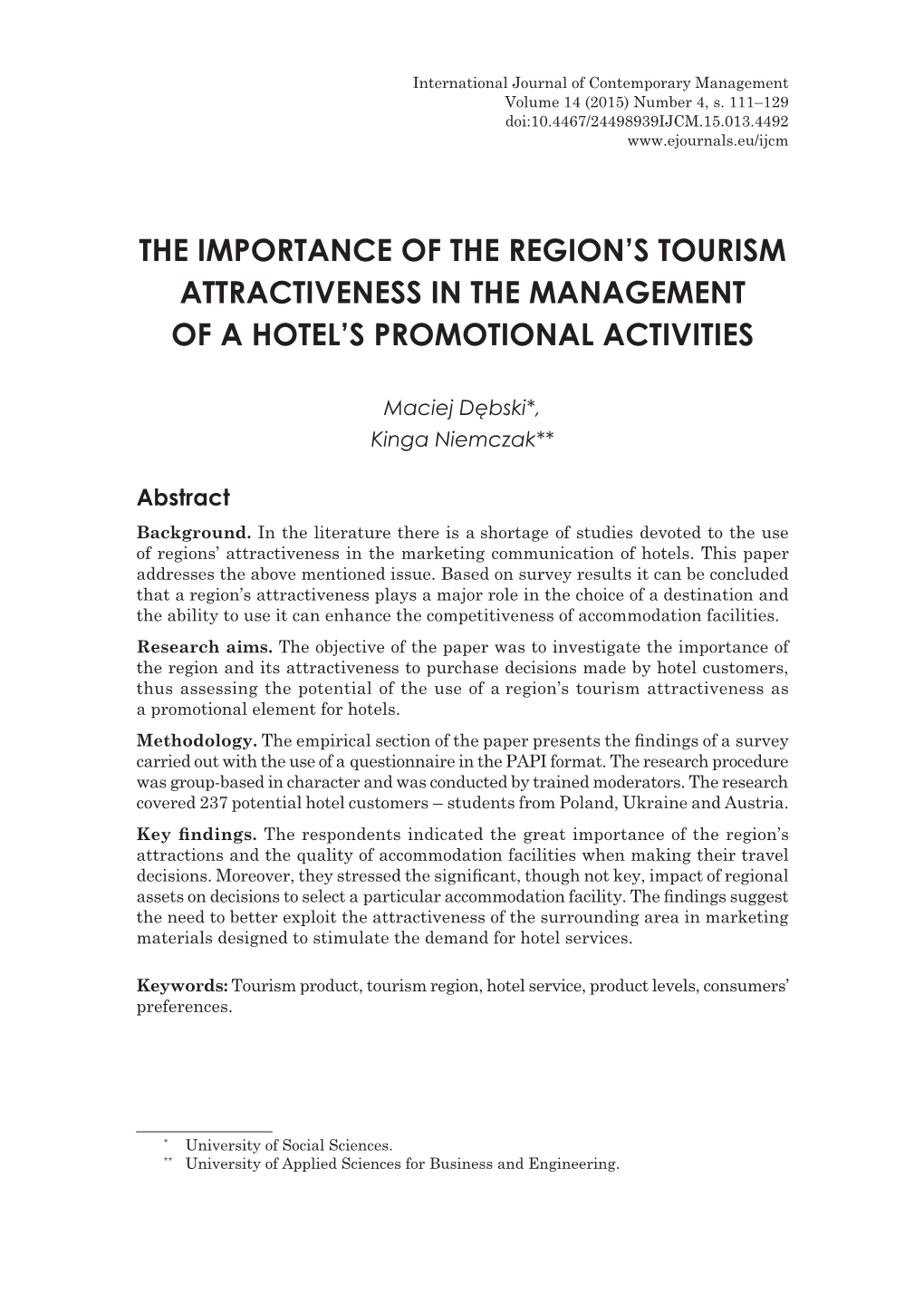 The Importance of the Region's Tourism Attractiveness in the Management