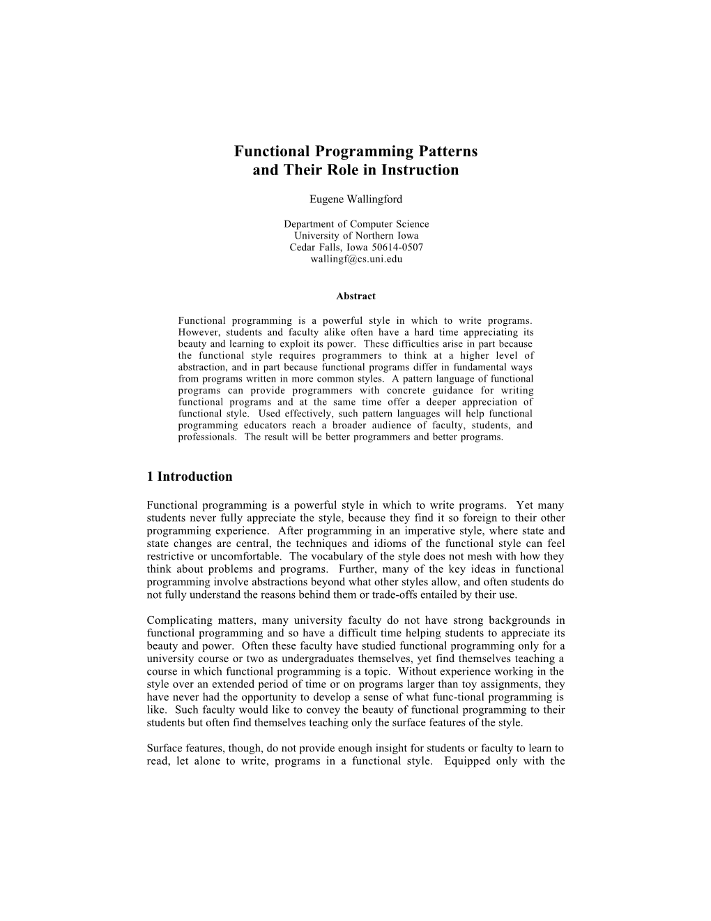 Functional Programming Patterns and Their Role in Instruction