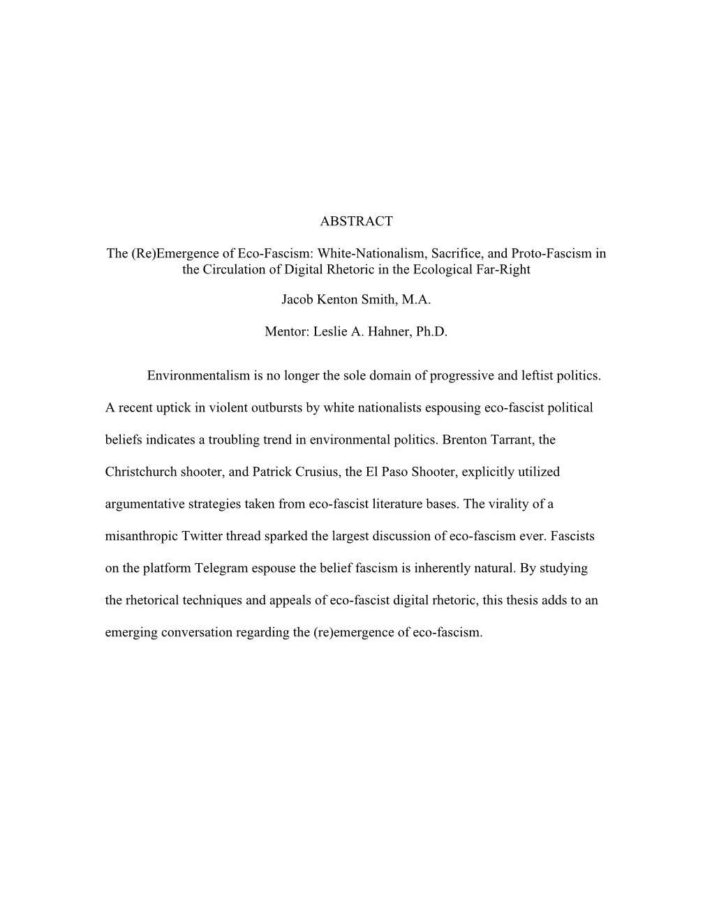 (Re)Emergence of Eco-Fascism: White-Nationalism, Sacrifice, and Proto-Fascism in the Circulation of Digital Rhetoric in the Ecological Far-Right