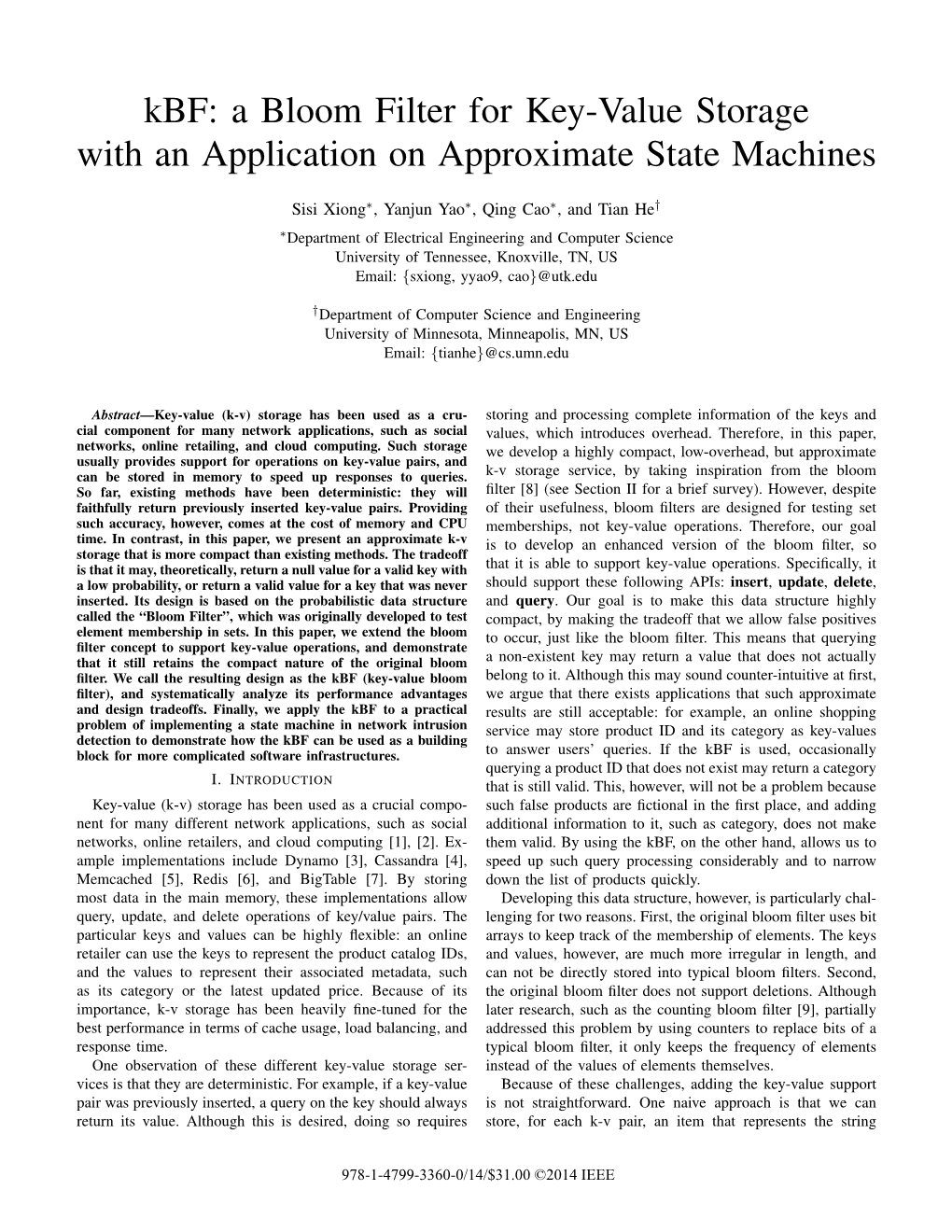 Kbf: a Bloom Filter for Key-Value Storage with an Application on Approximate State Machines