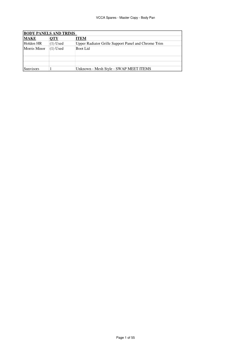 VCCA Spares - Master Copy - Body Pan