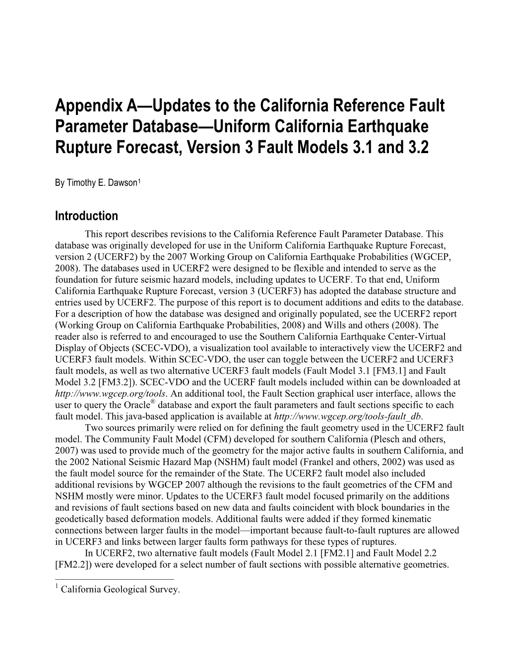 Appendix A—Updates to the California Reference Fault Parameter Database—Uniform California Earthquake Rupture Forecast, Version 3 Fault Models 3.1 and 3.2