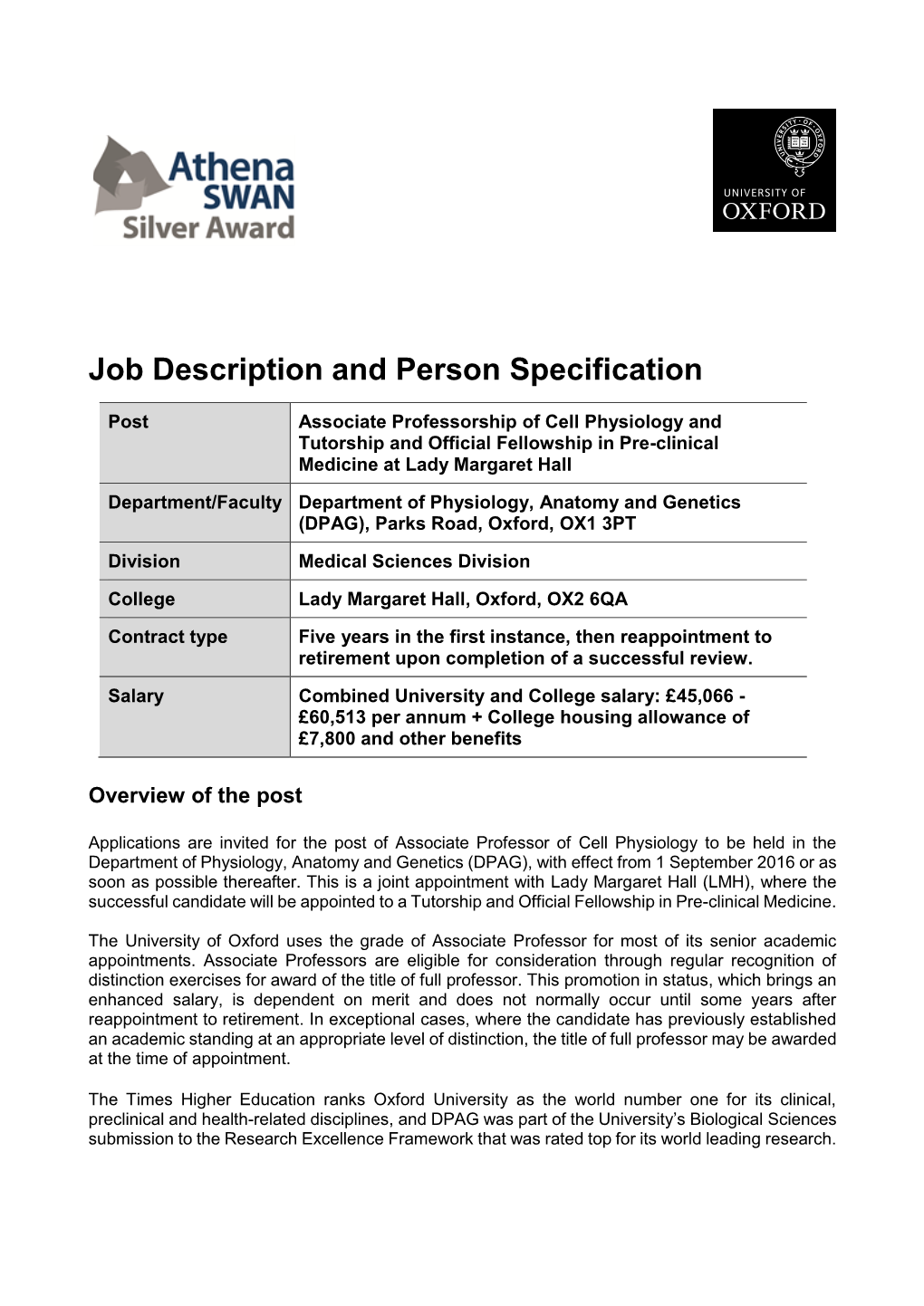 Job Description and Person Specification