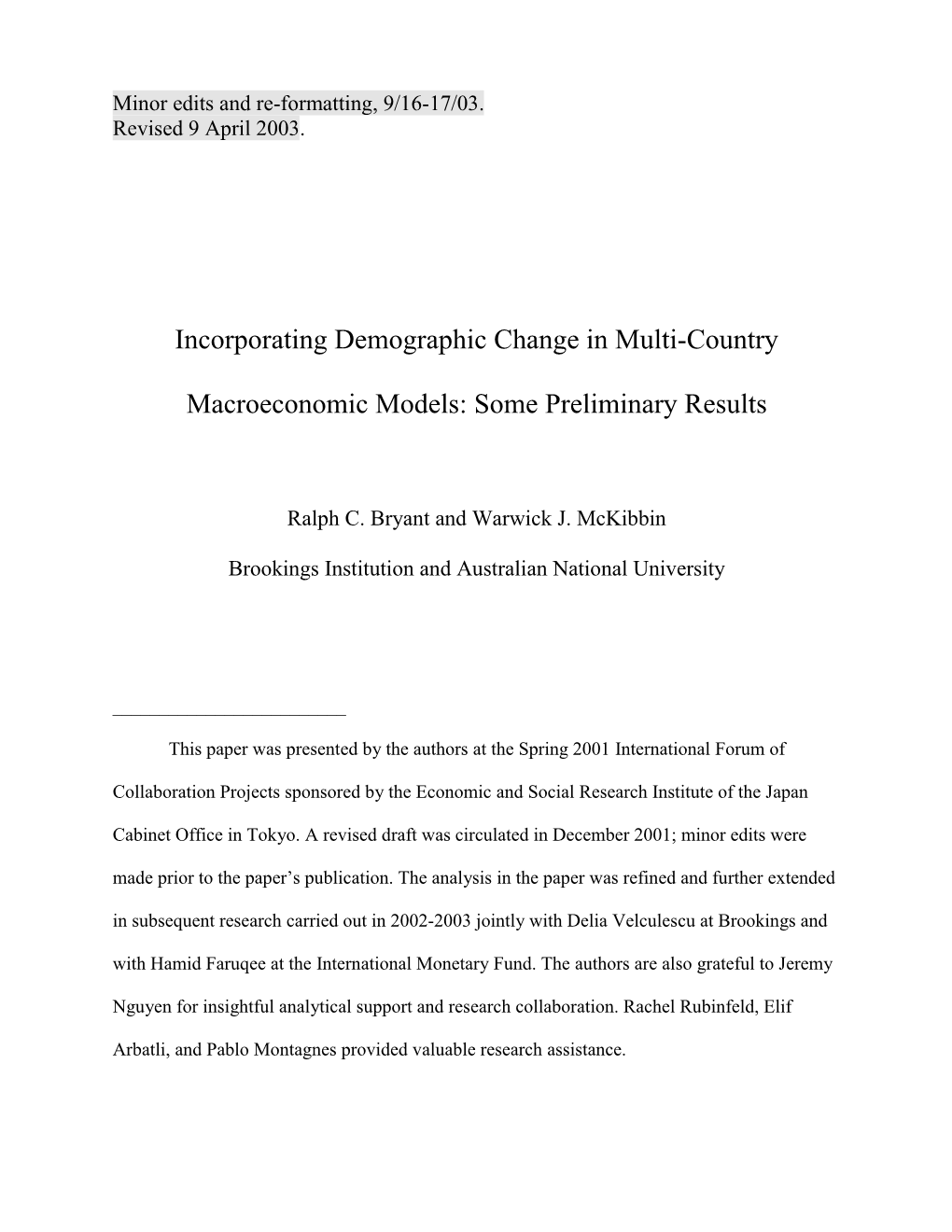 Incorporating Demographic Change in Multi-Country Macroeconomic Models