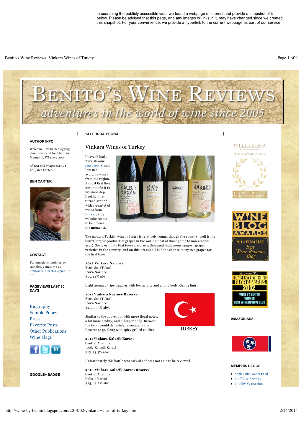 Benito's Wine Reviews: Vinkara Wines of Turkey Page 1 of 9