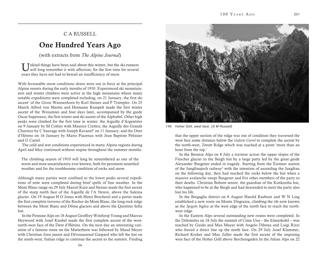 One Hundred Years Ago (With Extracts from the Alpine Journal)