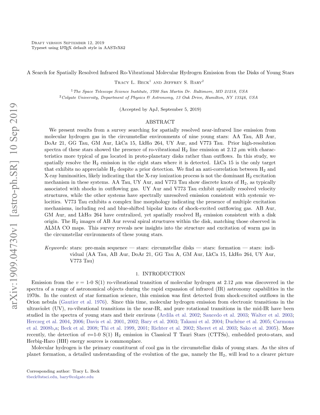 Arxiv:1909.04730V1 [Astro-Ph.SR] 10 Sep 2019