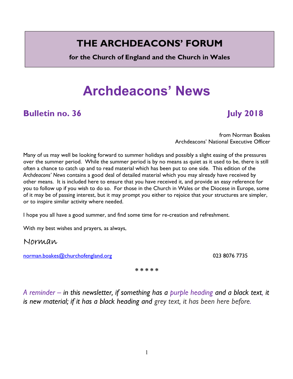 National Archdeacons' Forum Mailing