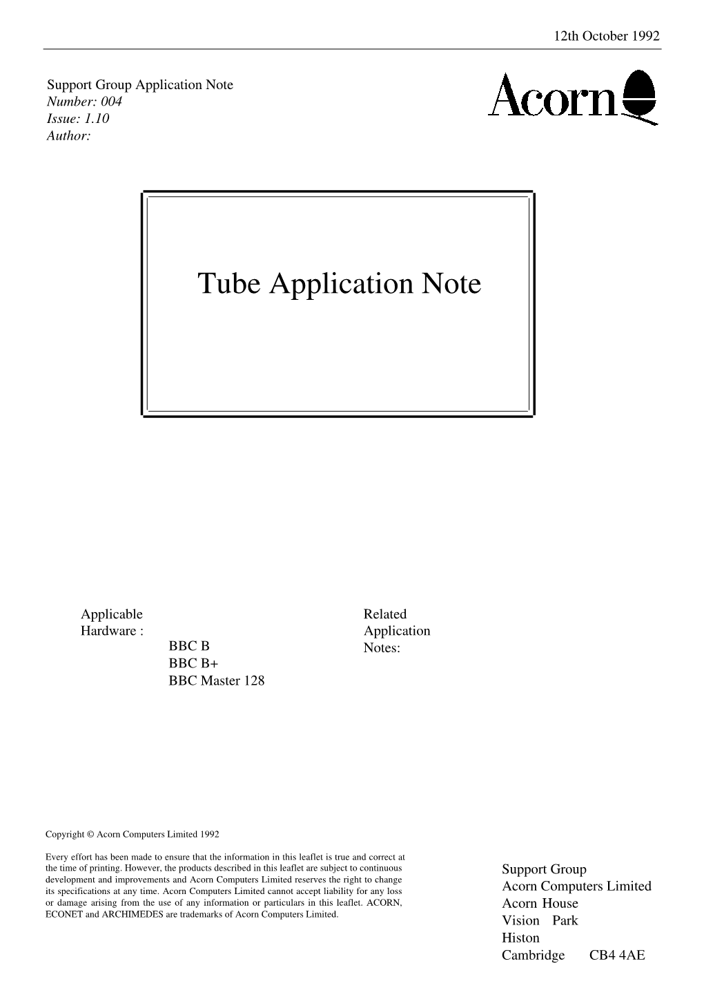 Application Note Number: 004 Issue: 1.10 Author