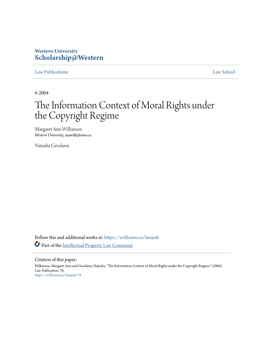 The Information Context of Moral Rights Under the Copyright Regime