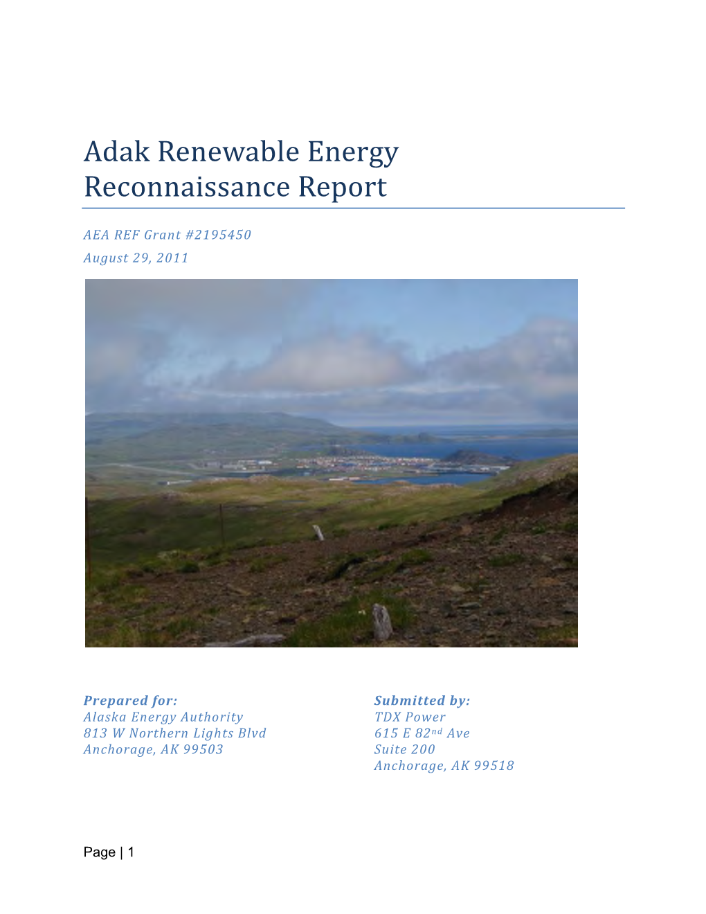 Adak Renewable Energy Reconnaissance Report