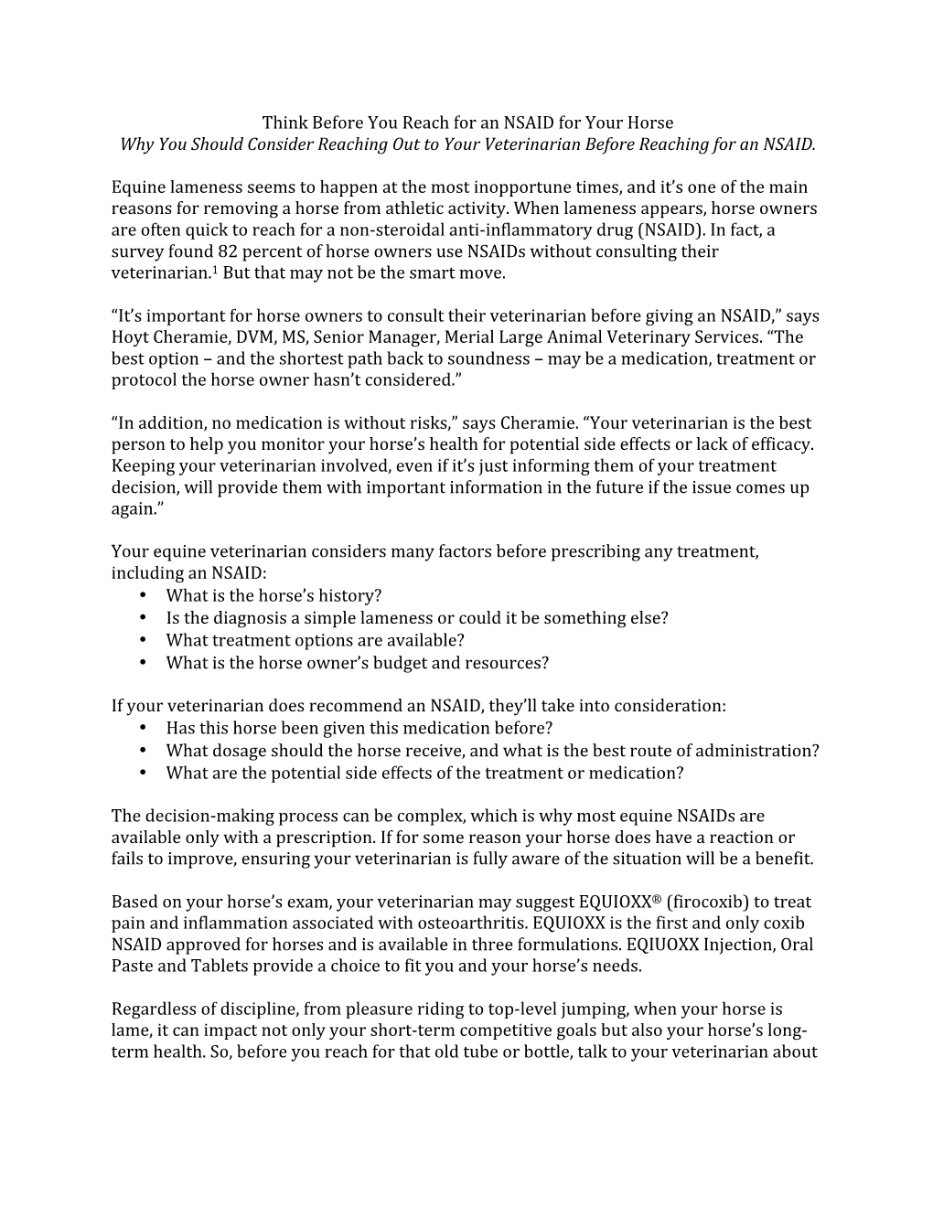 Think Before You Reach for an NSAID for Your Horse Why You Should Consider Reaching out to Your Veterinarian Before Reaching for an NSAID