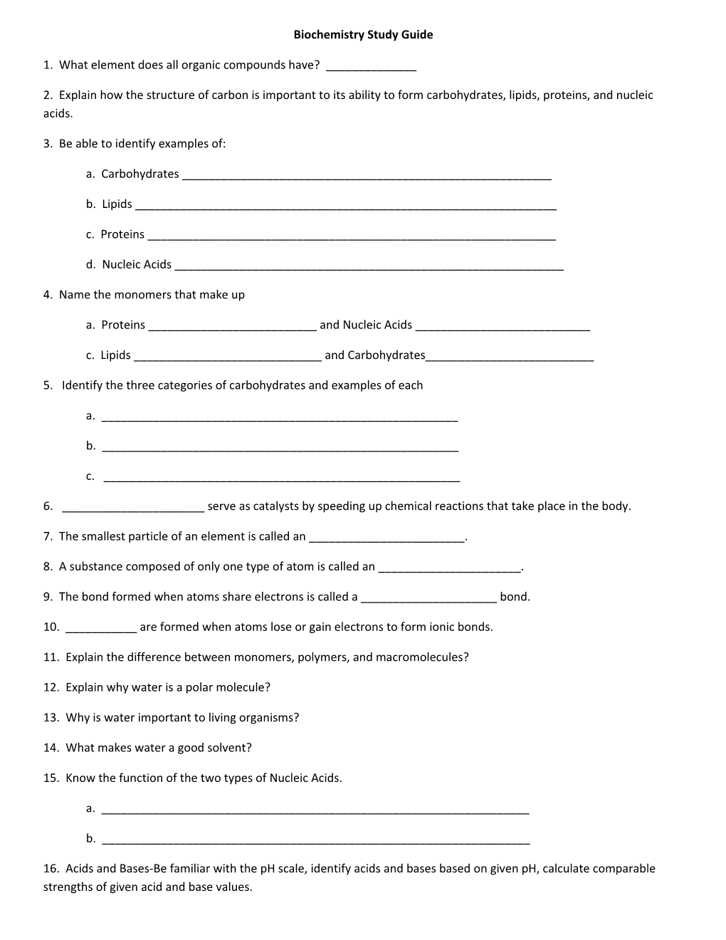 Biochemistry Study Guide