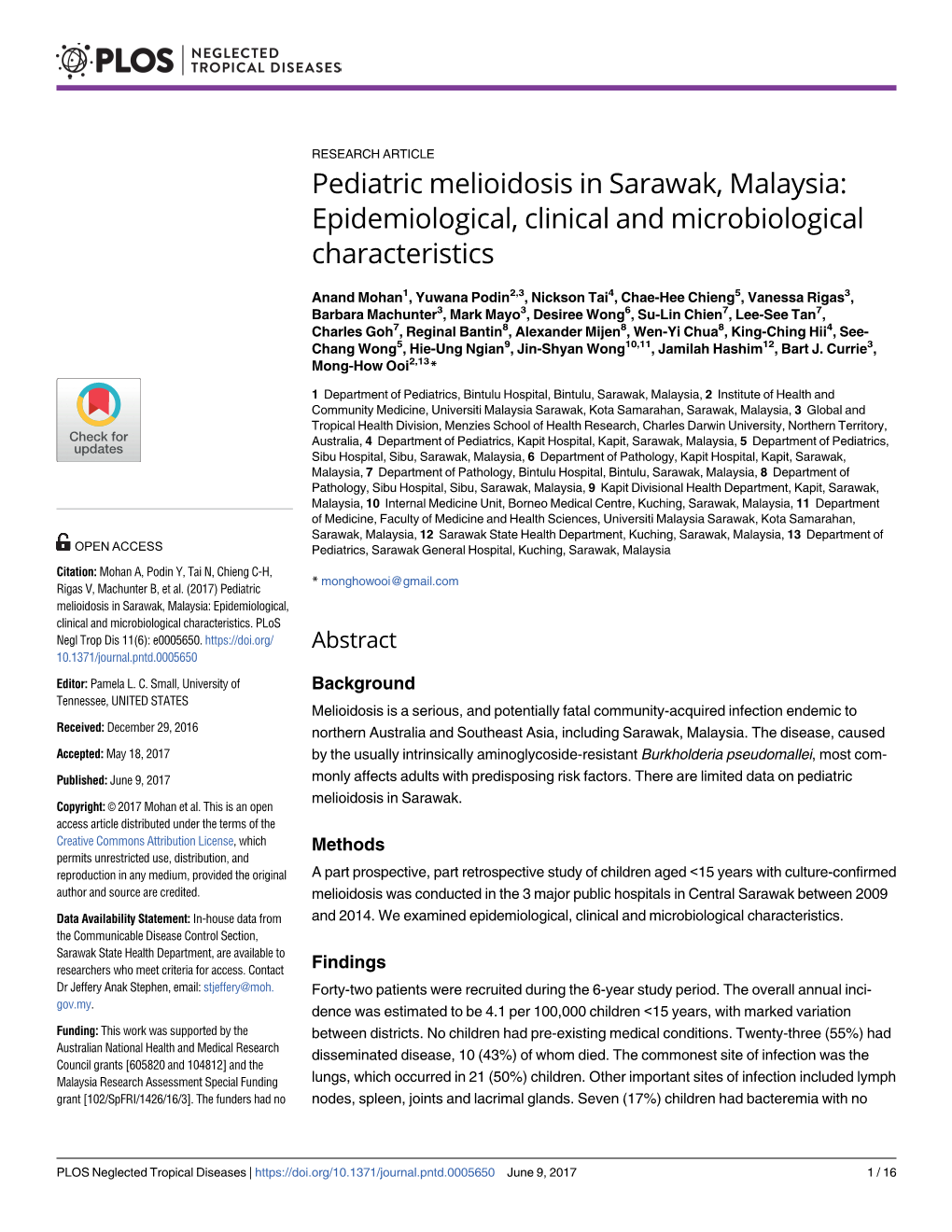 Pediatric Melioidosis in Sarawak, Malaysia: Epidemiological, Clinical and Microbiological Characteristics