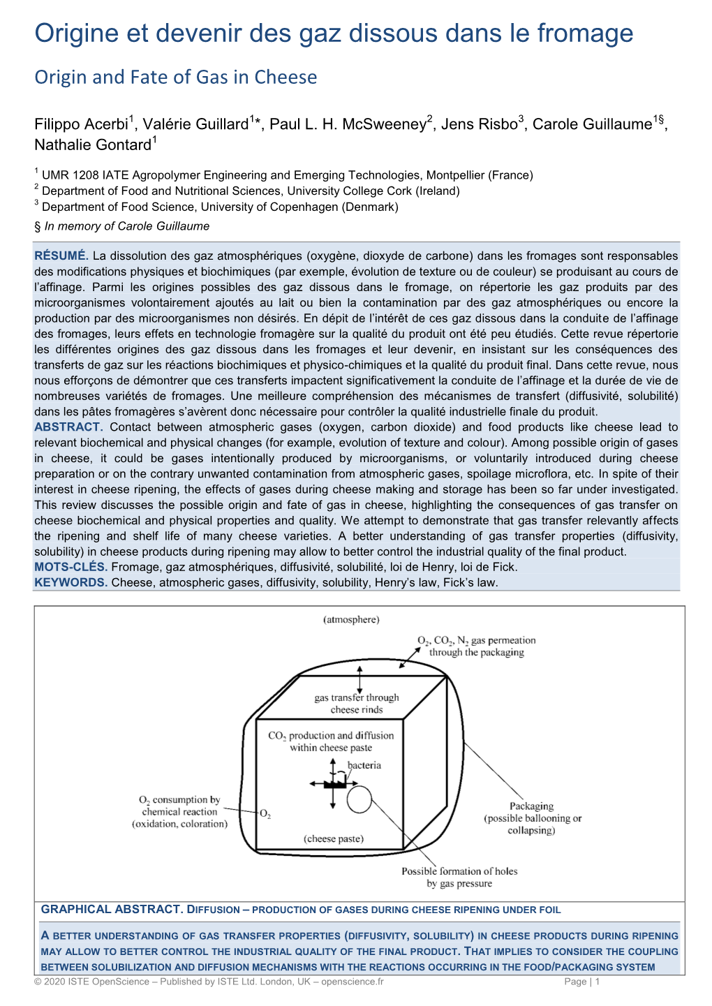 Origine Et Devenir Des Gaz Dissous Dans Le Fromage Origin and Fate of Gas in Cheese