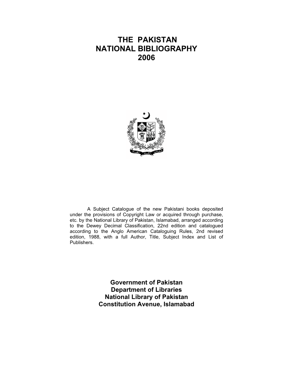 The Pakistan National Bibliography 2006