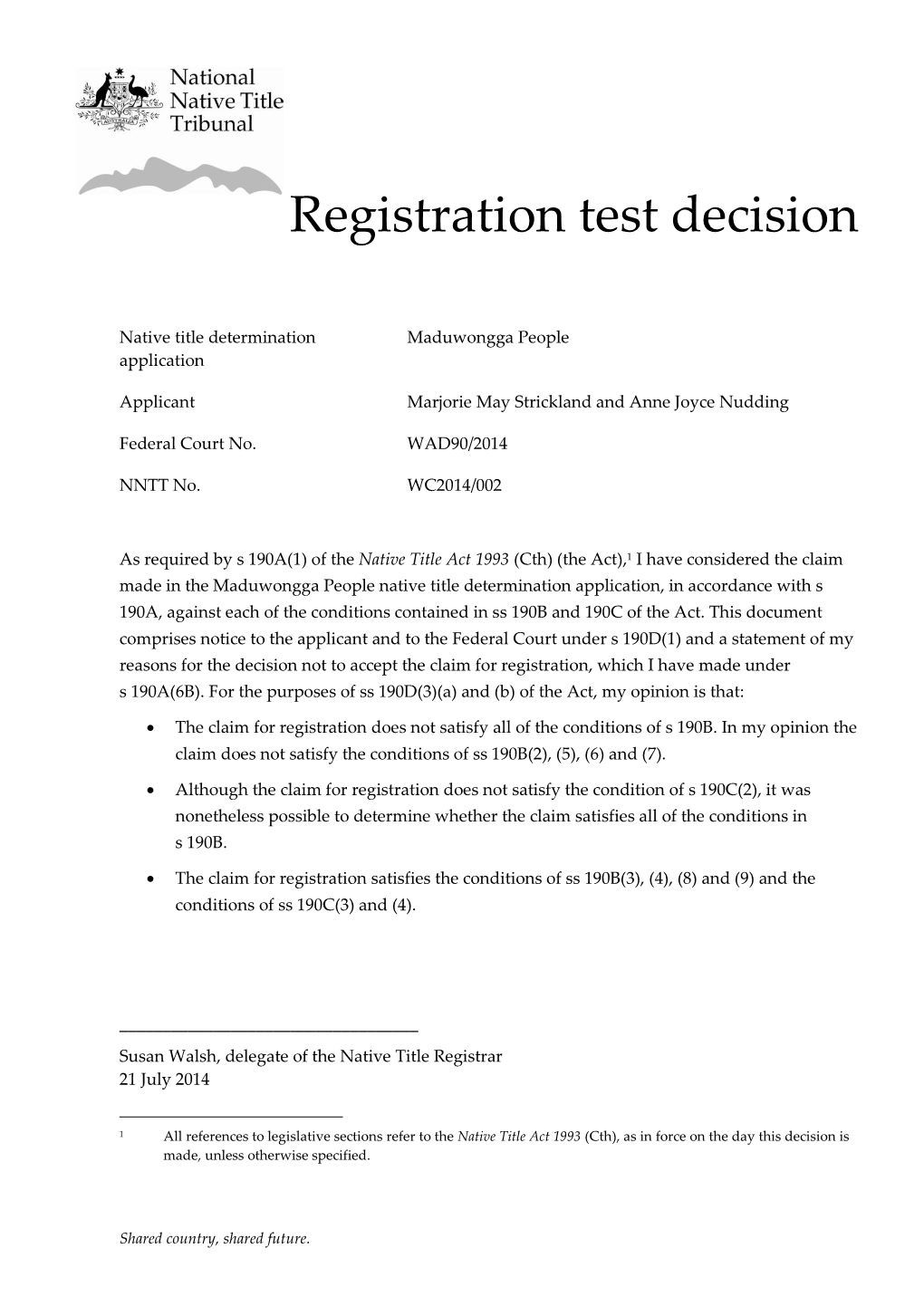 Registration Test Decision